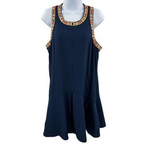 Umgee Aztec Trim Sleeveless Mini Dress Navy Blue Medium